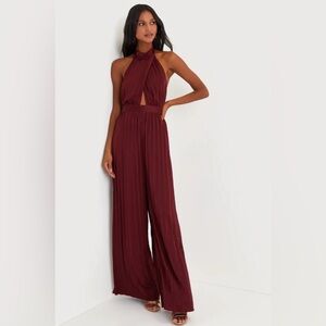 Lulu's Deep Red Halter Jumpsuit